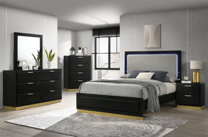 Bedroom modern set led furniture system sets lighting contemporary bed design king light black designer lights style built grey wood Black bedroom furniture with led lights