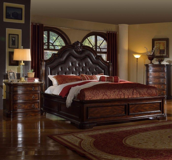 Bedroom cherry wood king bed sets size set furniture luxury board elegant solid queen dark knobs choose headboard drawers ornate Luxury king size bedroom furniture collection
